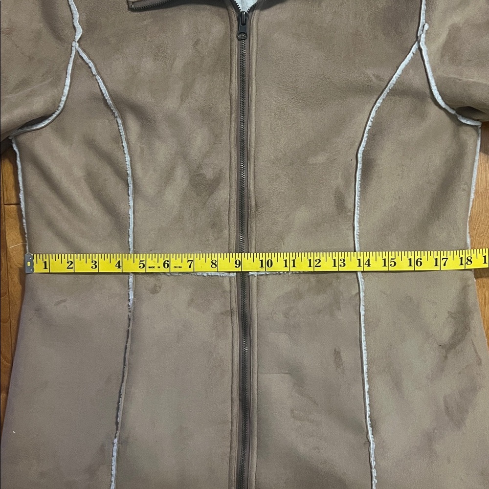 Vintage Y2K FU DA New York Tan Faux Suede Sherpa Lined Jacket Fleece Gorpcore - Picture 4 of 8